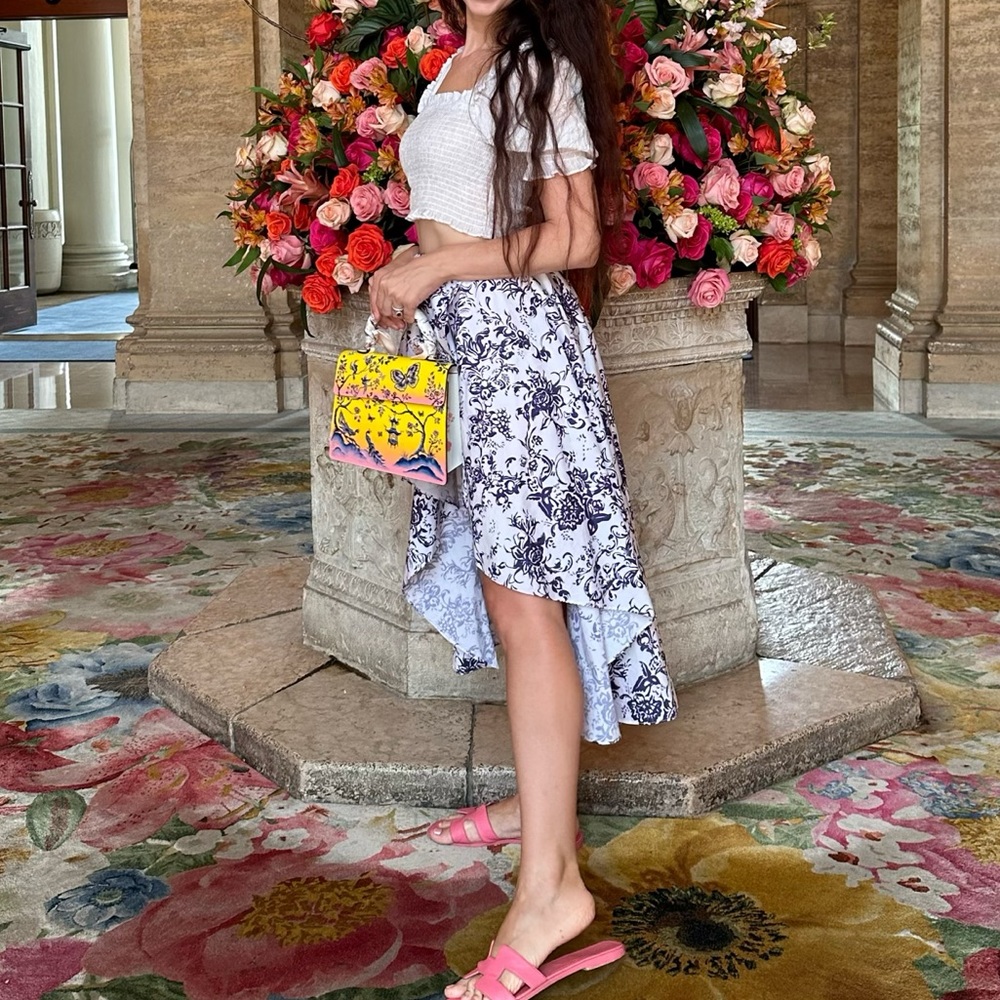 Caroline Constas white and blue skirt